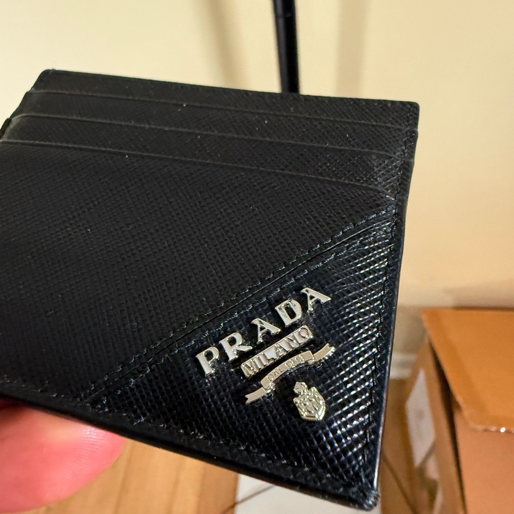Prada Nylon / Leather Card Holder color Black